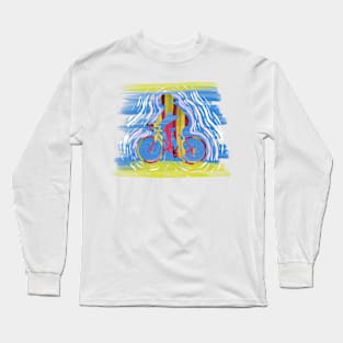 Original Painting Vintage Sunset Mountain Biking Gift for Women Long Sleeve T-Shirt